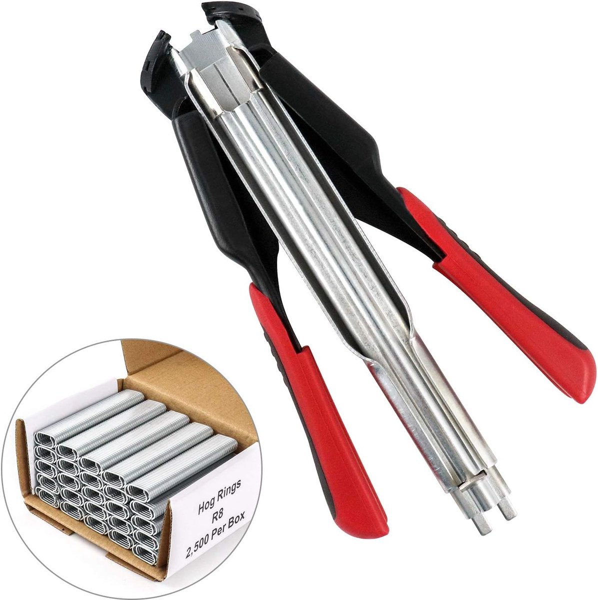SnelShoppen - QWORK Hog Ring Pliers Kit - Automatische Hekken Tang met 2500 Stuks Molchringen voor Dierenhekken, Matrassen, Autokussens, Huisdierenkoo