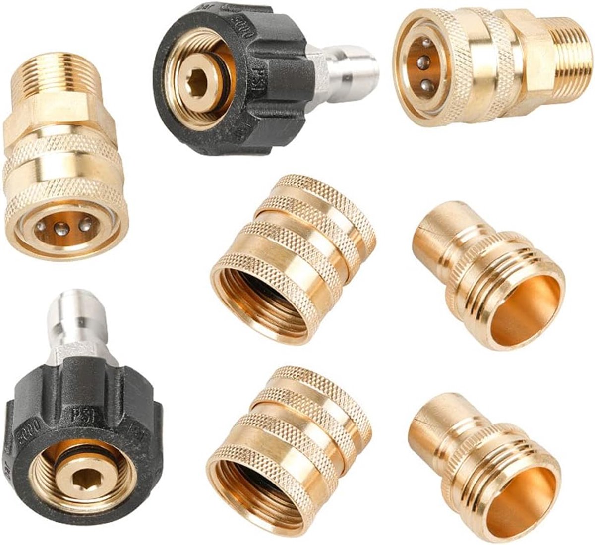 SnelShoppen - 8-delige Hoge Druk Hogedrukreiniger Adapter Kit, Tuinslang Snelle Aansluiting, M22 Draaifitting naar 3/8" Snelle Aansluiting, 3/4" Snell