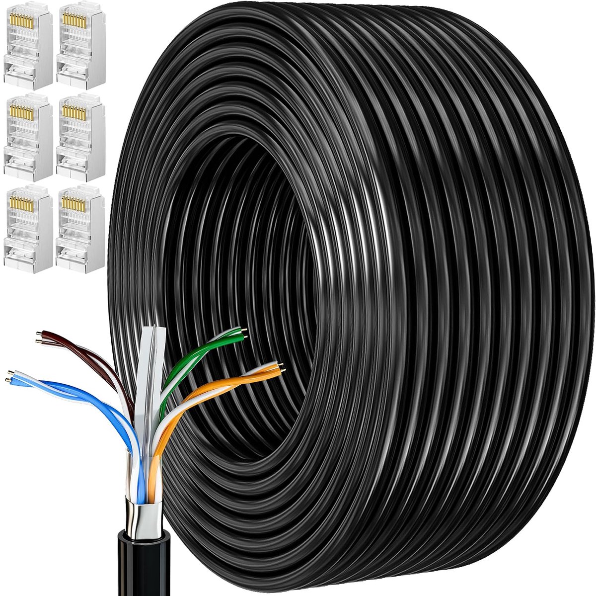 SnelShoppen - Internet Kabel 30 Meter Cat 6 Geshieldde Buiten Ethernet Kabel Waterdicht Hoge Snelheid FTP 23AWG Gigabit Netwerk Kabel Zwart