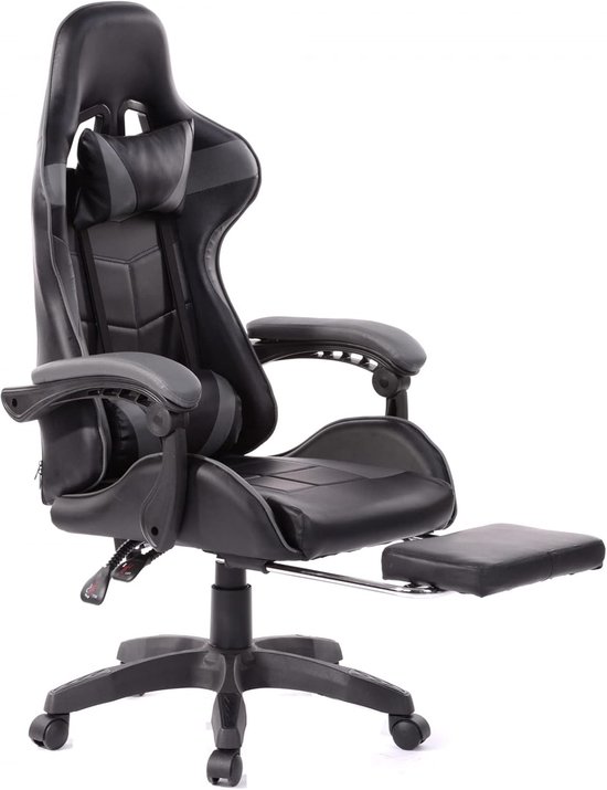 Gamestoel met voetsteun - Bureaustoel racing - Comfortabel werken - Ergonomisch ontwerp - 83 cm hoog - Grijs zwart — afbeelding 2