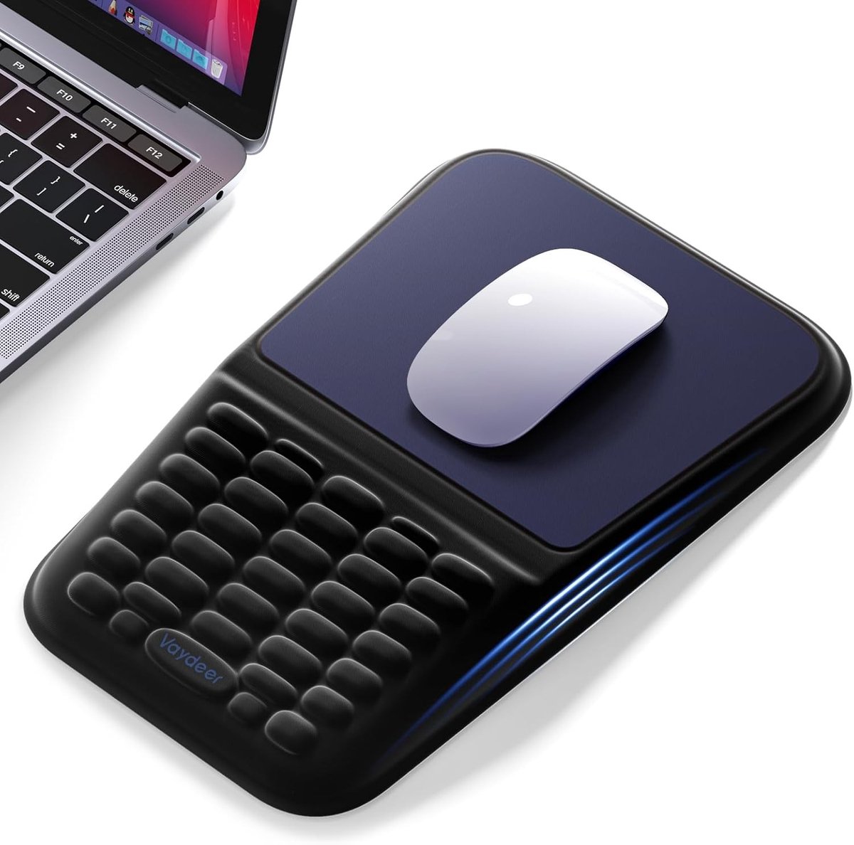 Ergonomische muismat met polssteun van traagschuim, massageontwerp voor pijnverlichting, antislip basis en zachte lycra oppervlakte voor optimale ondersteuning van draadloze en optische muizen