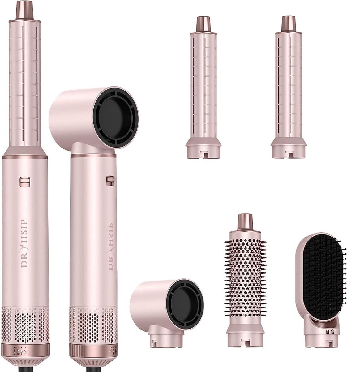 Haarstyler Borstel - 5-in-1 Styling Set - Dagelijks Haar Modelleren - Verwisselbare Opzetstukken - Compact Formaat - Zwart
