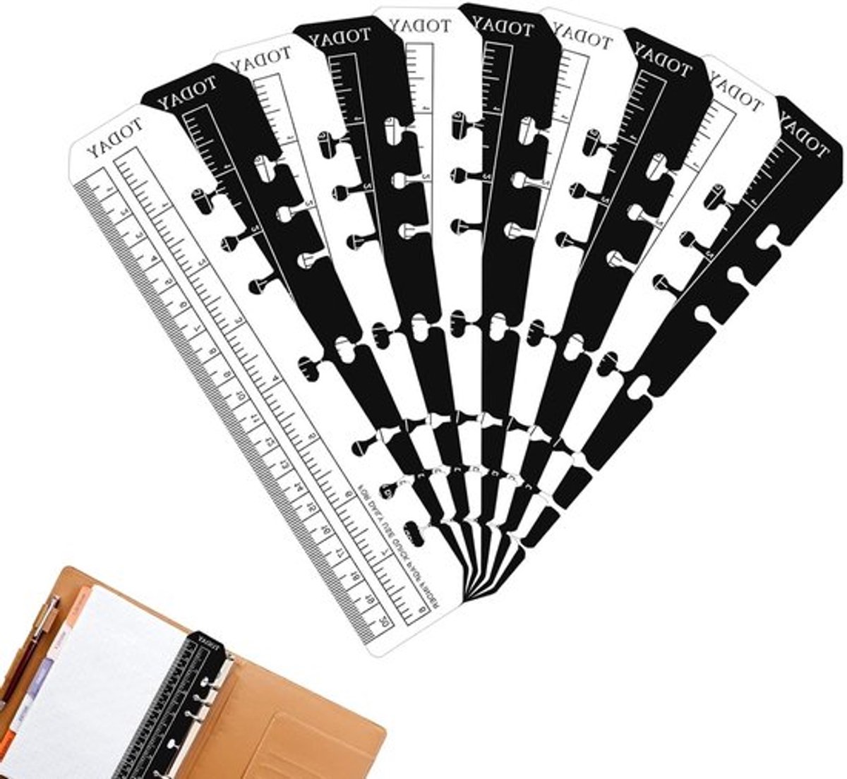 10-delige A5 Liniaal Set met Notitieboek Binder, Plastic Zijmarkers en Bladwijzers voor A5 Notitieboeken en Agenda's (Zwart + Transparant)