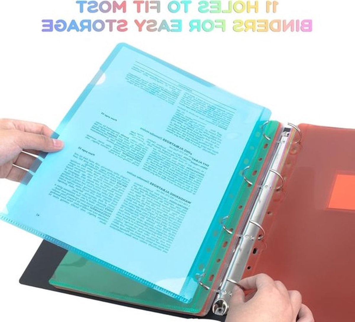 Set van 40 A4 Documenthoezen, Zijopening, Kleurrijk, Met 11 Perforaties, Transparante Opberghoezen voor Kantoor en School, Ideaal voor Documenten en Archivering