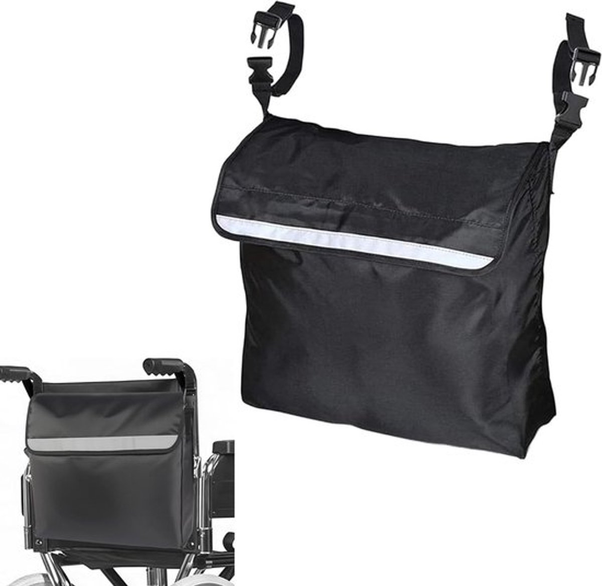 Waterdichte Rugzak voor Rolstoelen en Looprekken van Oxford Stof, Ruime Opbergtas 45x40x7.5cm, Zwart, Ideaal voor Dagelijks Gebruik en Reizen