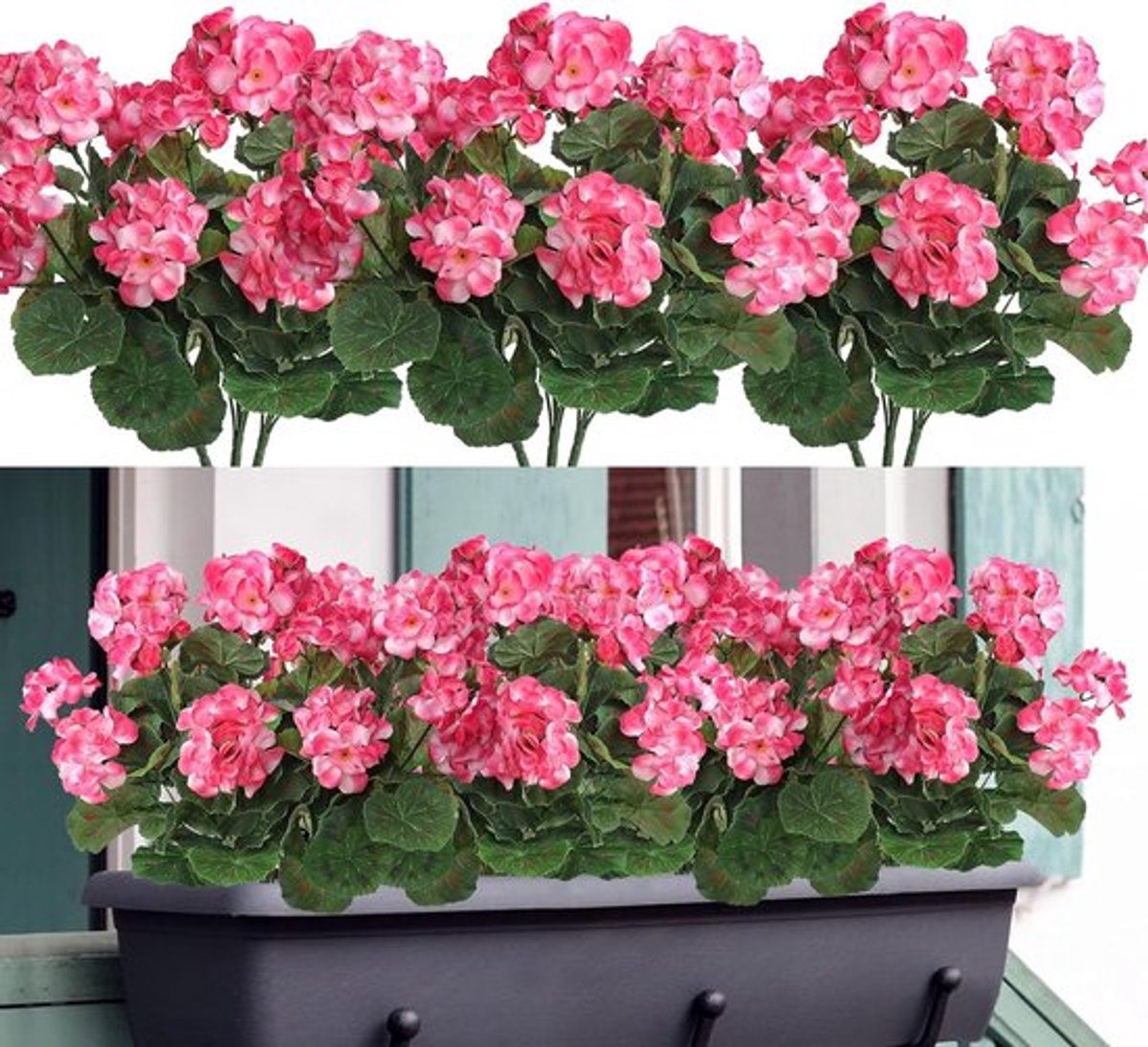 Set van 3 Kunstbloemen met Groene Bladeren - Realistische Zijde Geraniums voor Tuin, Thuis, Kantoor en Feesten - Perfecte Decoratie voor Bruiloften en Tafels in Roze