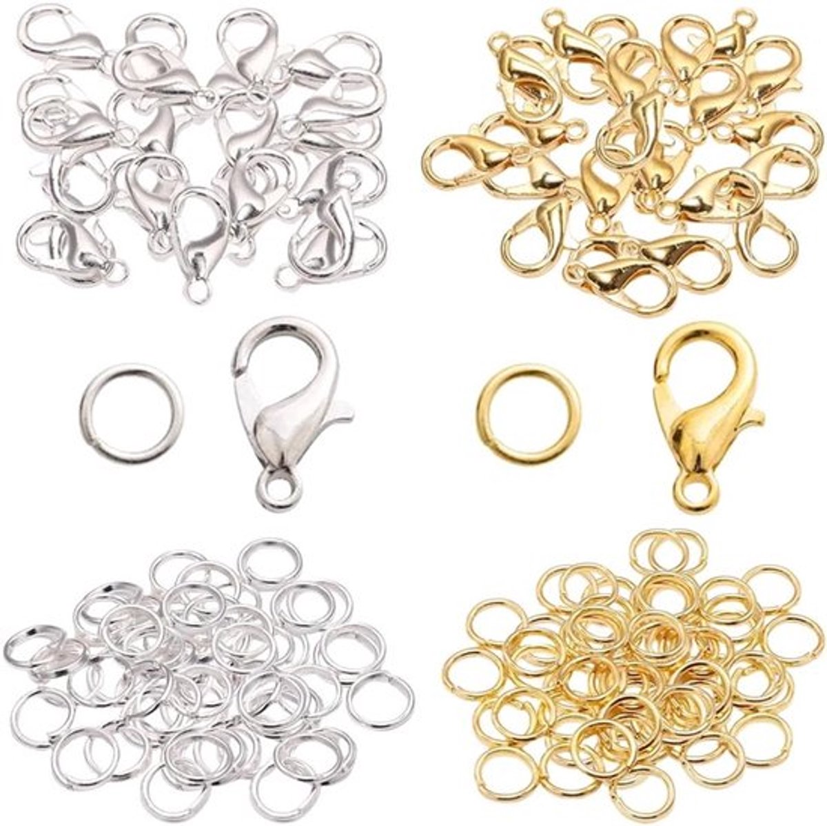 400 Stuks Kreeftsluitingen en Open Ringen voor Armbanden, Kettingen en Sleutelhangers - Goudkleurig DIY Materiaal