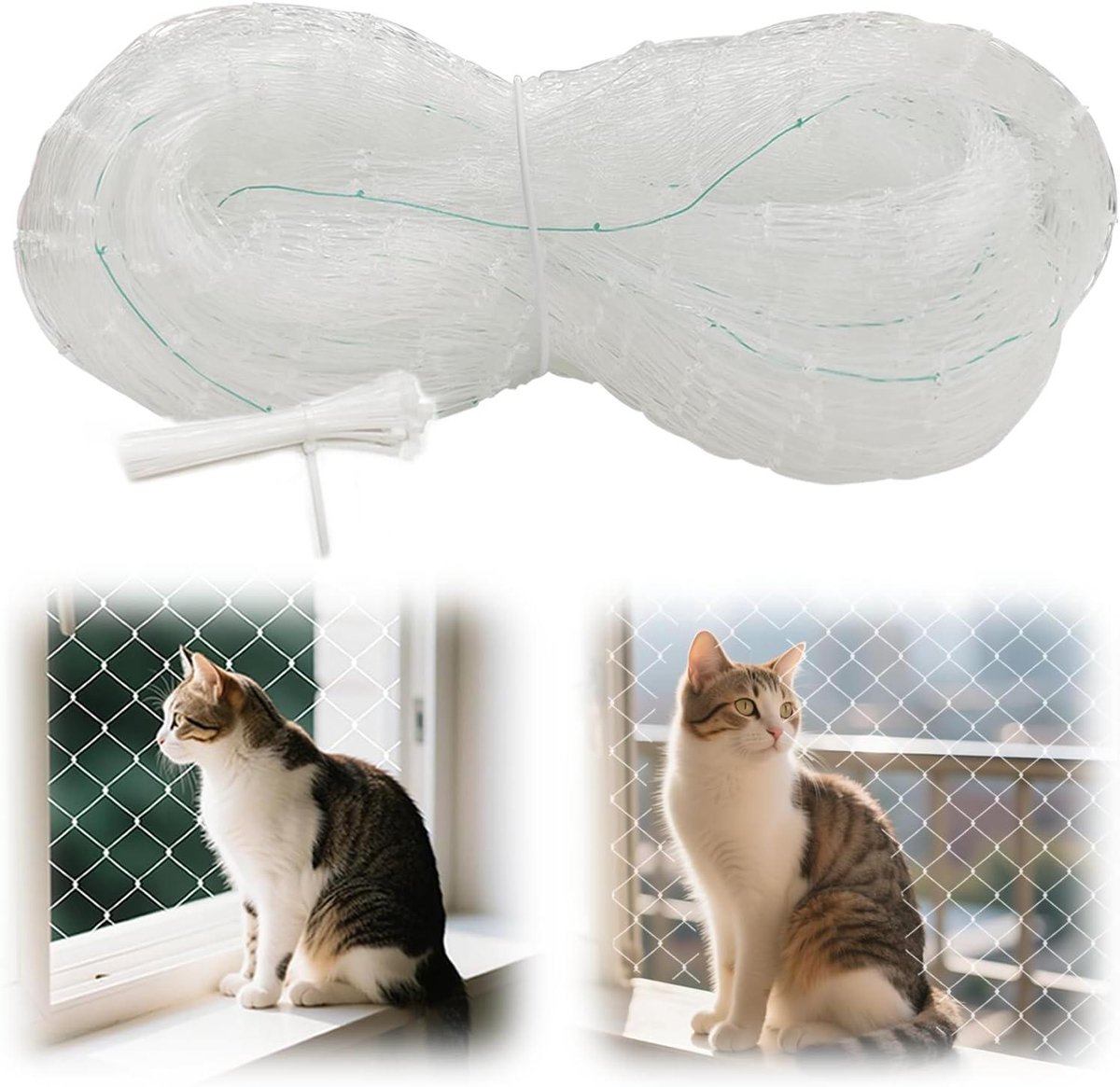 Kattennet Transparant - Balkonnet Katten - Veiligheid Balkon - Zonder Boren - 4x3m - Transparant