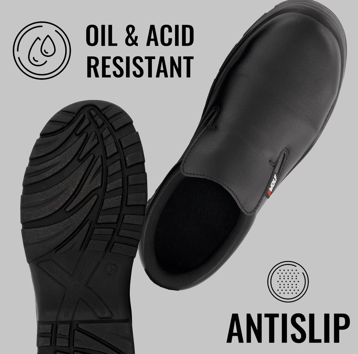 SnelShoppen - BWOLF Astral S2 SRC Werkschoenen Dames en Heren, Waterdichte Kookschoenen Antislip met Ademendezolen, Oliebestendig, Zwart, Maat 36.5 EU