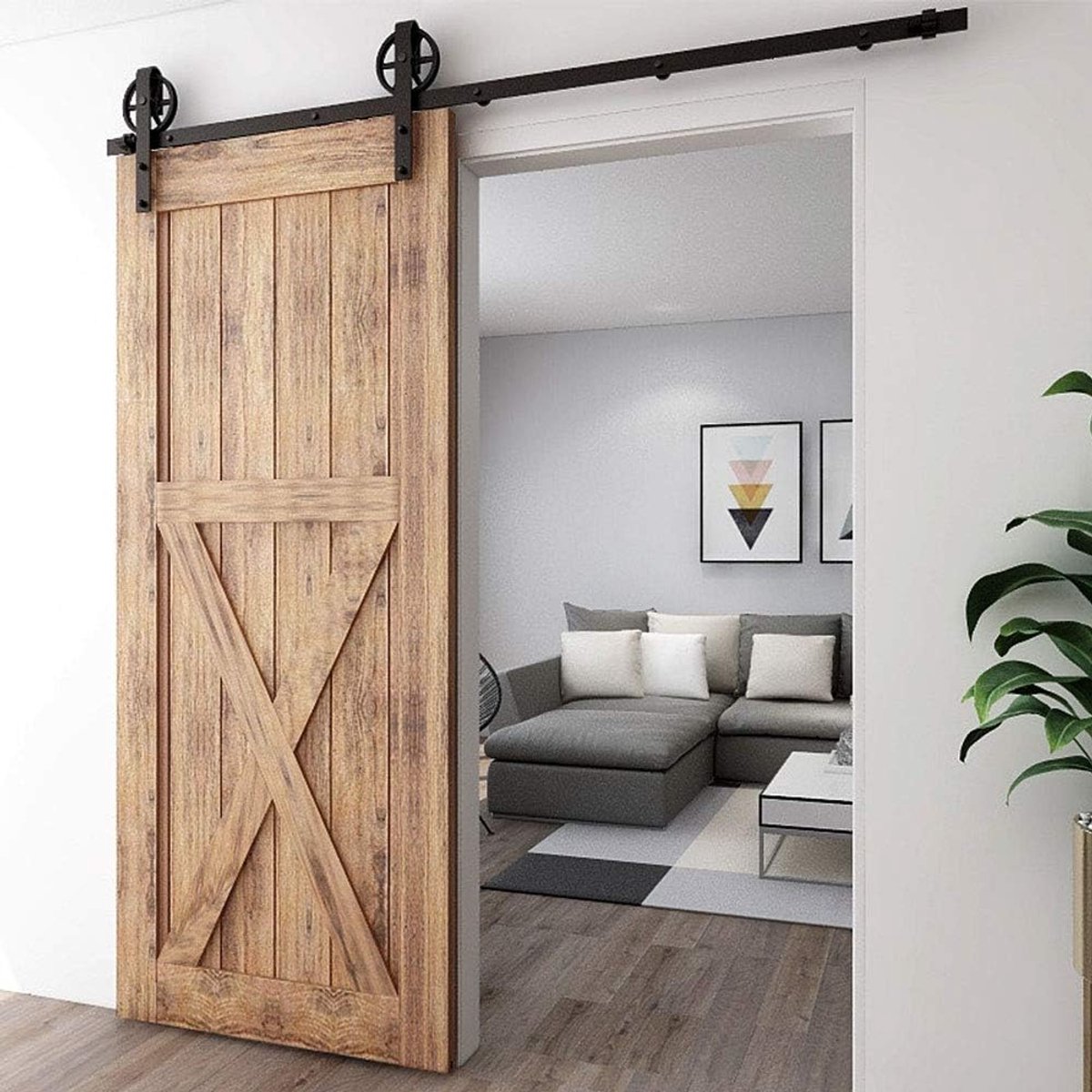 SnelShoppen - 183 cm / 6 ft Schuifdeursysteem, Enkeldeur Dorpelset, Hoogwaardige Koolstofstaal, Tot 120 kg, Voor Deuren tot 92 cm Breed, Waterdicht en