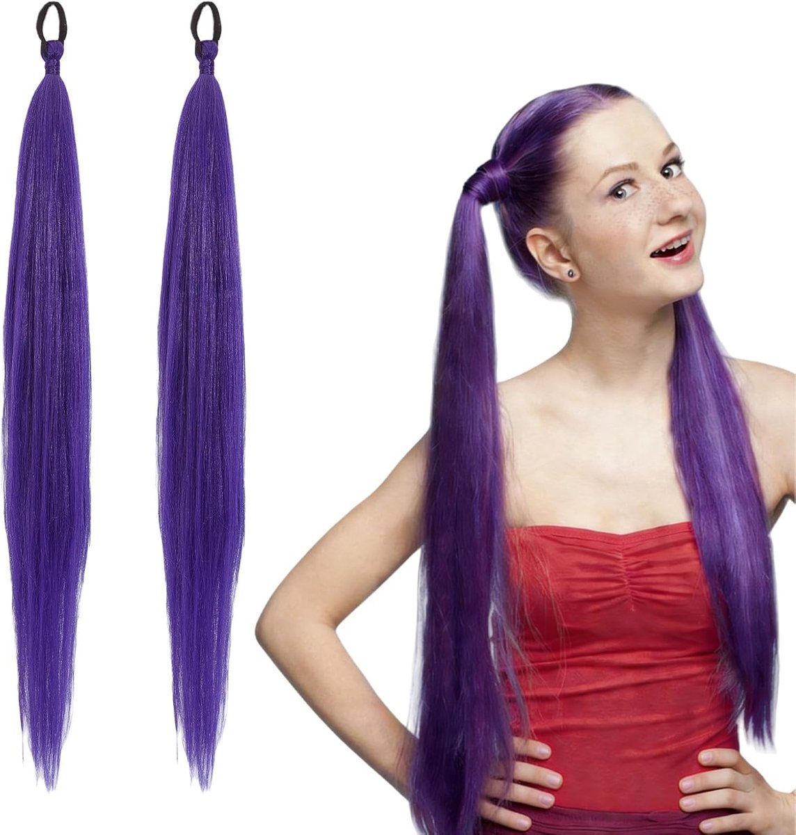 SnelShoppen - Paarse Vlecht Ponytail Extension 66 cm Lange Paarse Vlecht Haar met Elastische Band Synthetisch Haak Haar voor Feest Cosplay