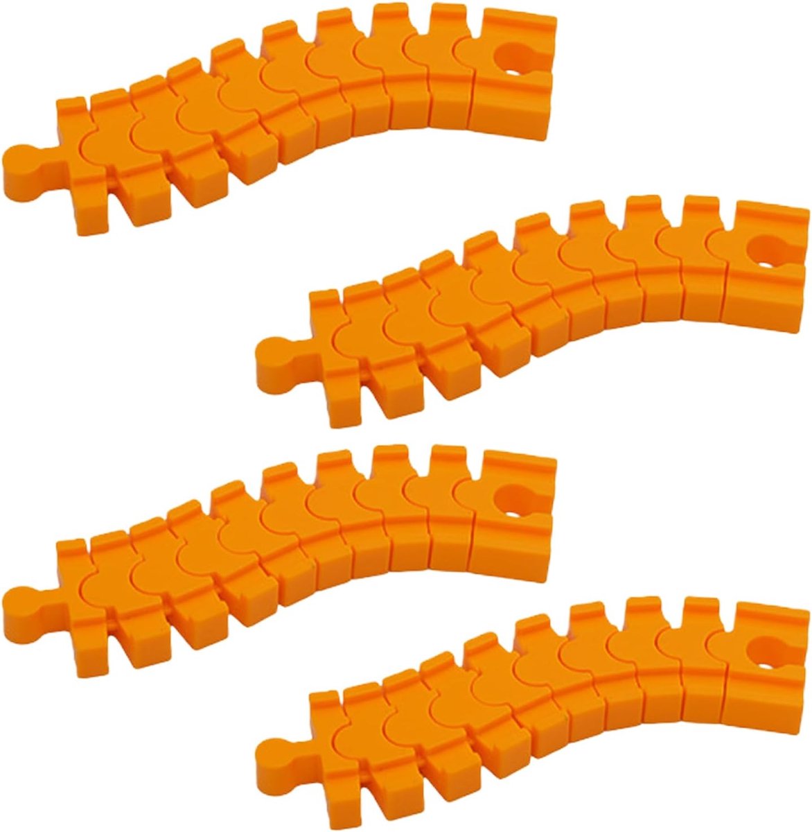 Pack of 4 train tracks 14.2 x 4 x 1.2 cm, curve up to 90 degree flexible, connectors, leg rail adapter made of wood - ShopVlot