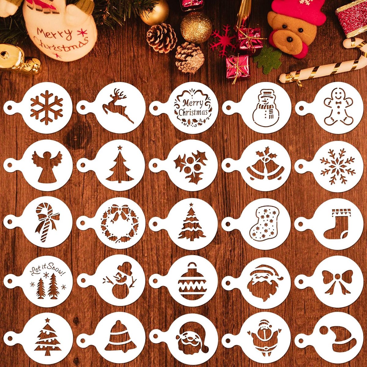 SnelShoppen - 25-delige Kerst Cookie Sjabloon Set - Xmas Feest Koekjes Decoratie Mallen - Santa Claus, Kerstboom, Sneeuwvlok, Kerstsock, Bel, Sneeuwma