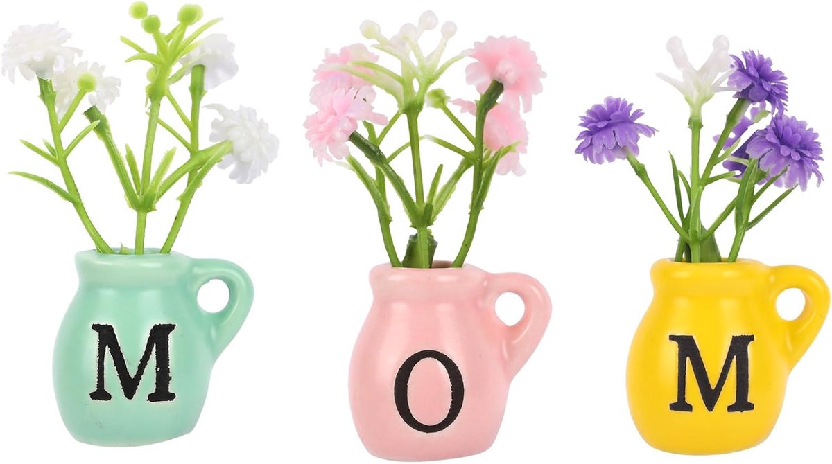 SnelShoppen - 3 Stuks Mini Vaasmagneten voor Op de Koelkast met Kunstbloemen, Keramiek Vazen Cadeau voor Moeder, Perfect voor Thanksgiving en Kerstmis