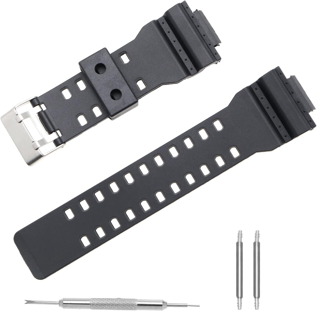 SnelShoppen - Vervangende Horlogeband Zwart PU Voor Casio G-SHOCK - Waterdichte, Comfortabele, Zachte Horlogestrap met Schroevendraaier en Vervangschr