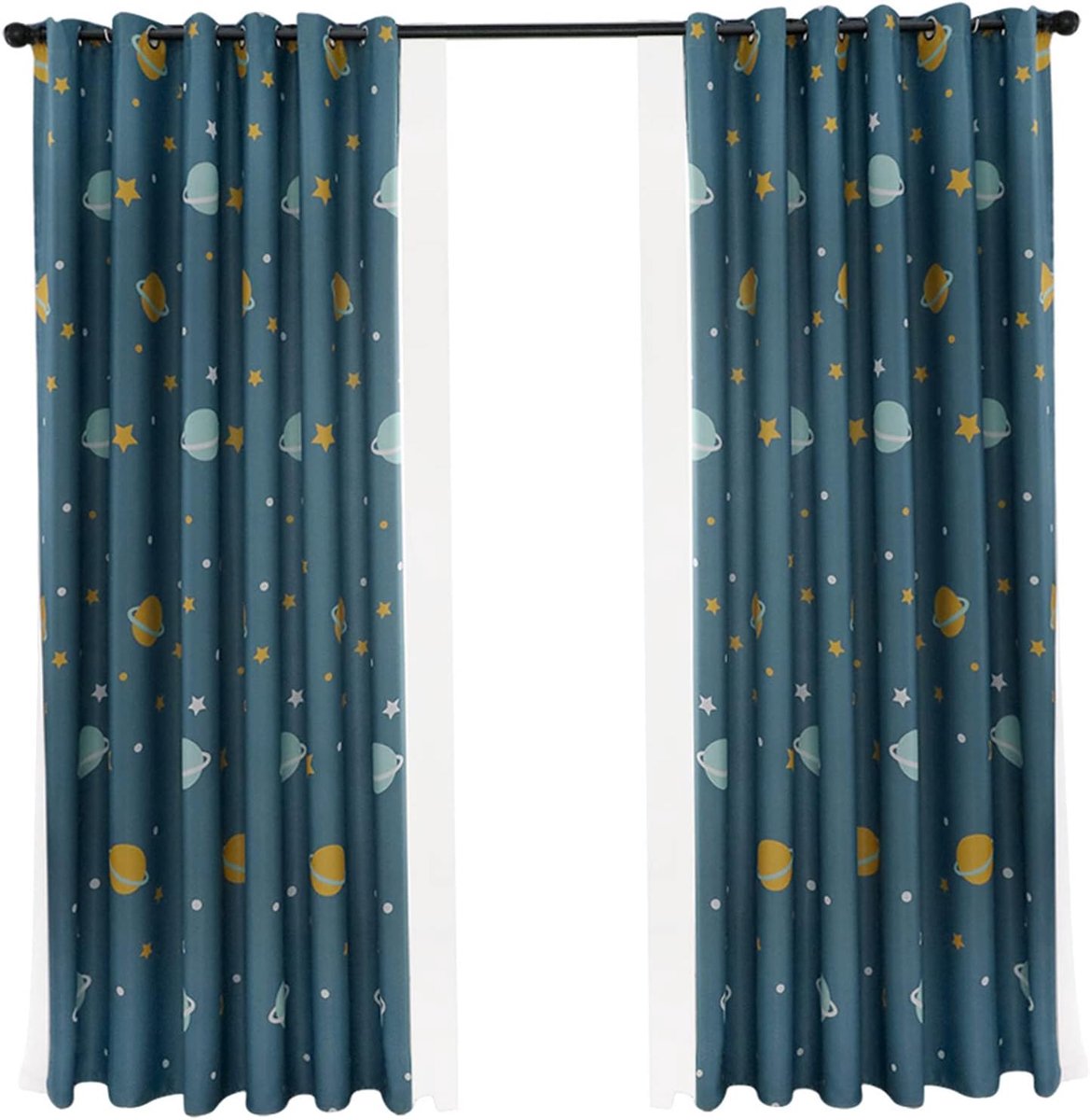 SnelShoppen - Polyester Verduisteringsgordijnen voor Kinderen, 2 Stuks met Blauw Planeet Patroon, Ideaal voor Slaapkamer, Woonkamer en Balkon Decorati