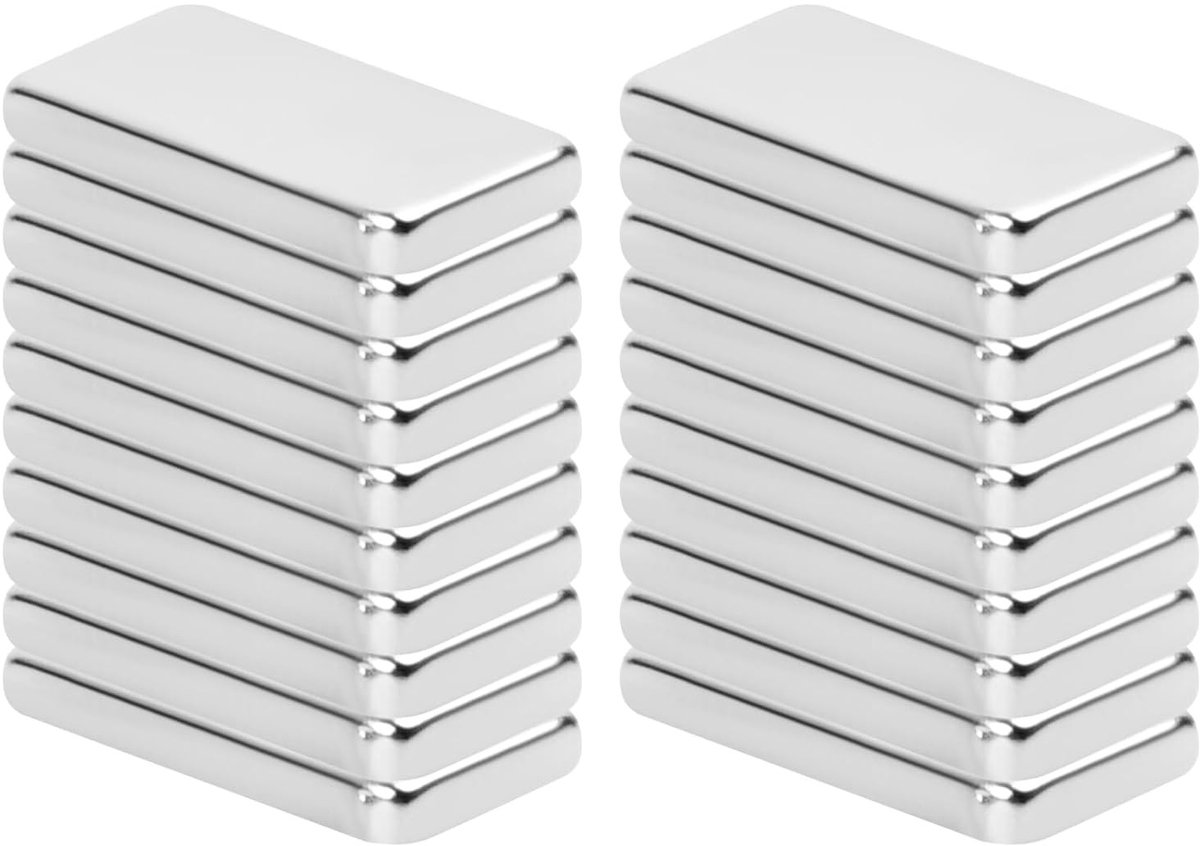 Krachtige Neodymium Rechthoekige Magneten 20 x 10 x 3 mm, Set van 20, Ideaal voor Koelkast en Magnetische Borden, Ultra Sterke Zeldzame Aarde Magneten