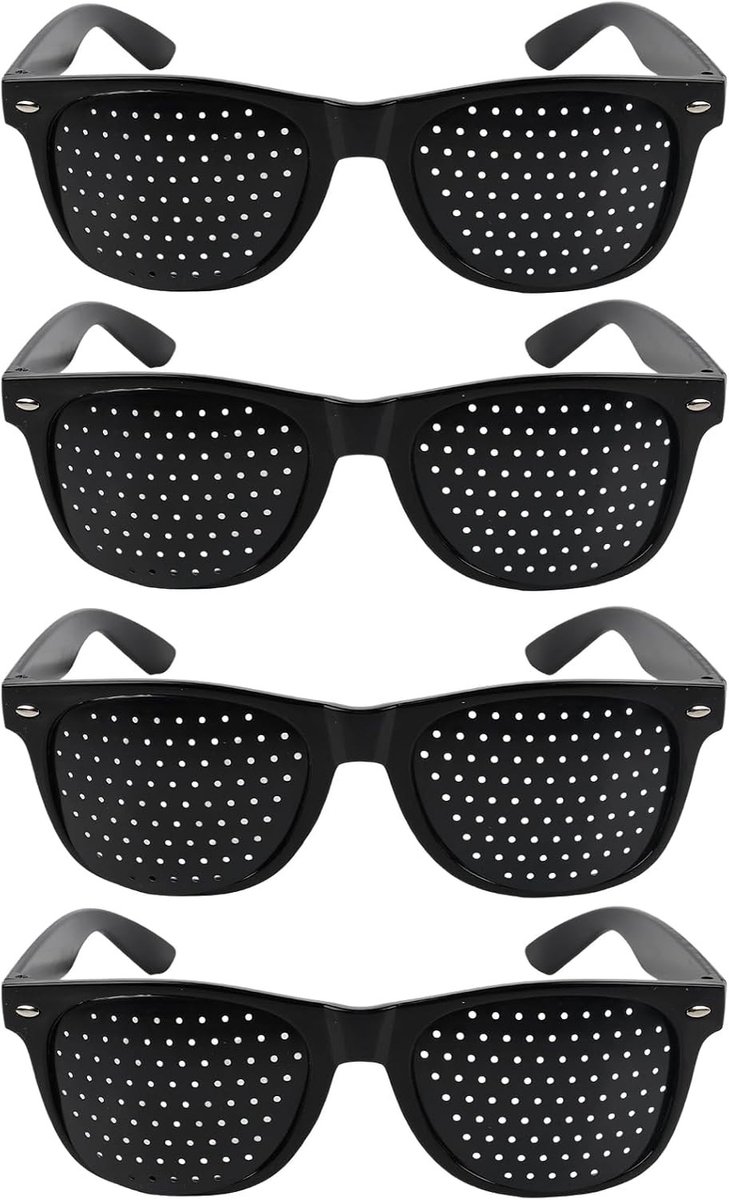 4 stuks Pinhole Brillen, Augentrainer in zwart met vouwbare ijzers, Ideaal voor oogtraining, ontspanning en dagelijks gebruik, Verbeter zicht en focus
