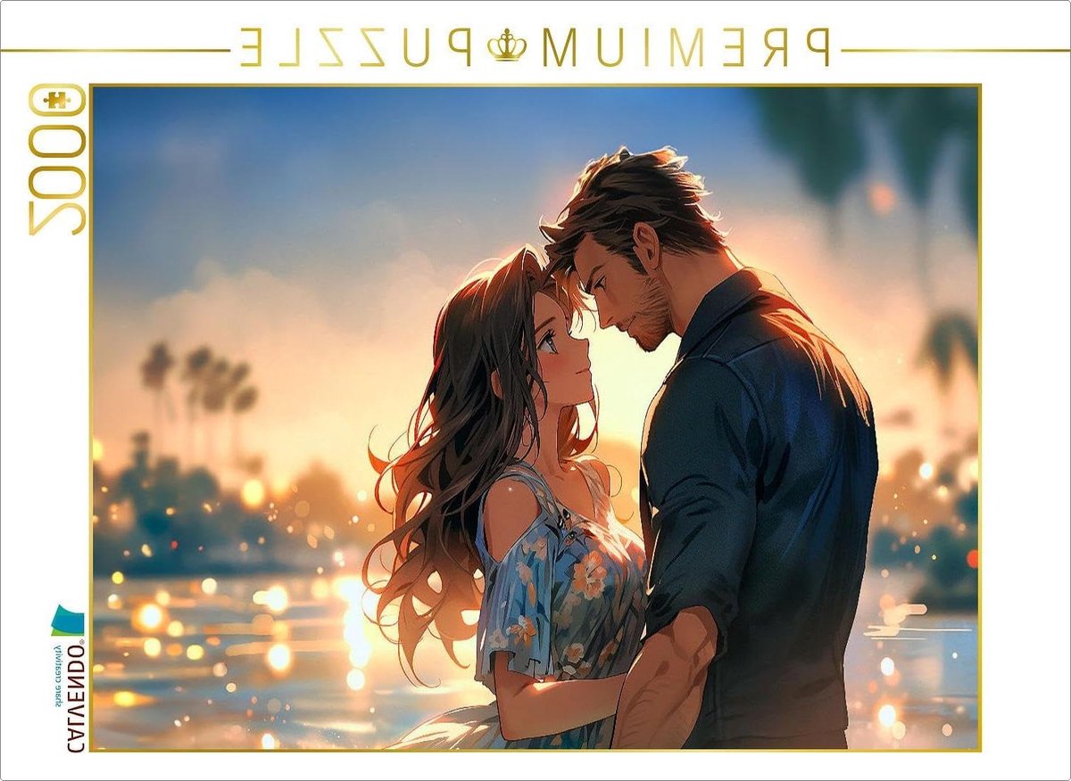 Fotopuzzel Strand Paar - Legpuzzel Manga Stijl - Ontspannend Tijdverdrijf - 2000 Stukjes - 90 x 67 cm - Pastel