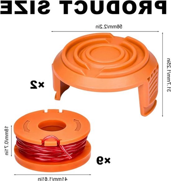 Set van 11 Vervangspoelen voor Grastrimmer, Diameter 1.65 mm, Lengte 3 m, Inclusief 9 Vervangspoelen en 2 Dekselvervangingen voor Grastrimmers, Geschikt voor Tuinonderhoud en Grasmaaien — afbeelding 2