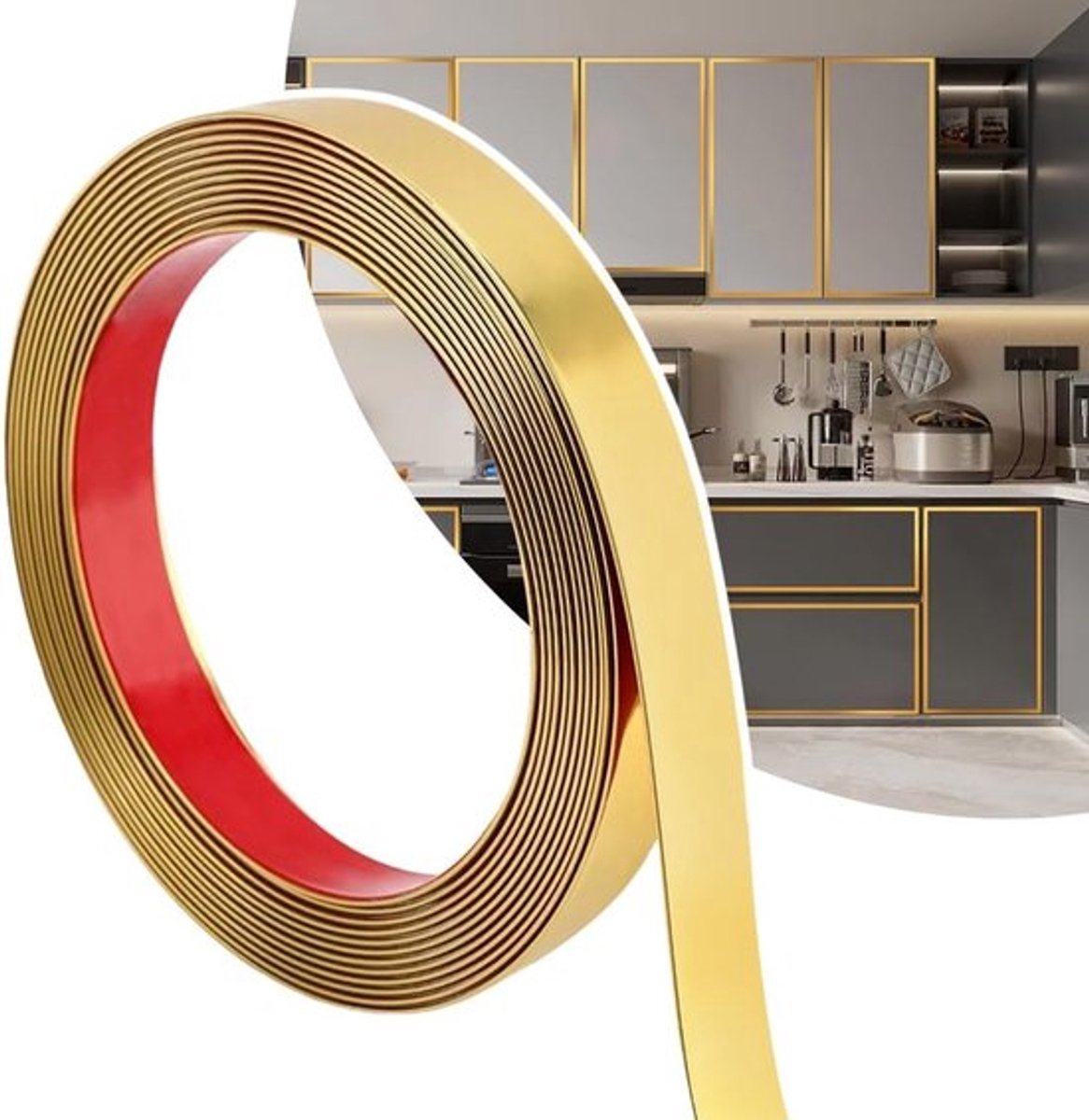 Zelfklevende sierlijst in matgoud (2 cm x 6 m) - Flexibele decoratieve strip voor wand- en meubelbescherming, tegels en plafonds