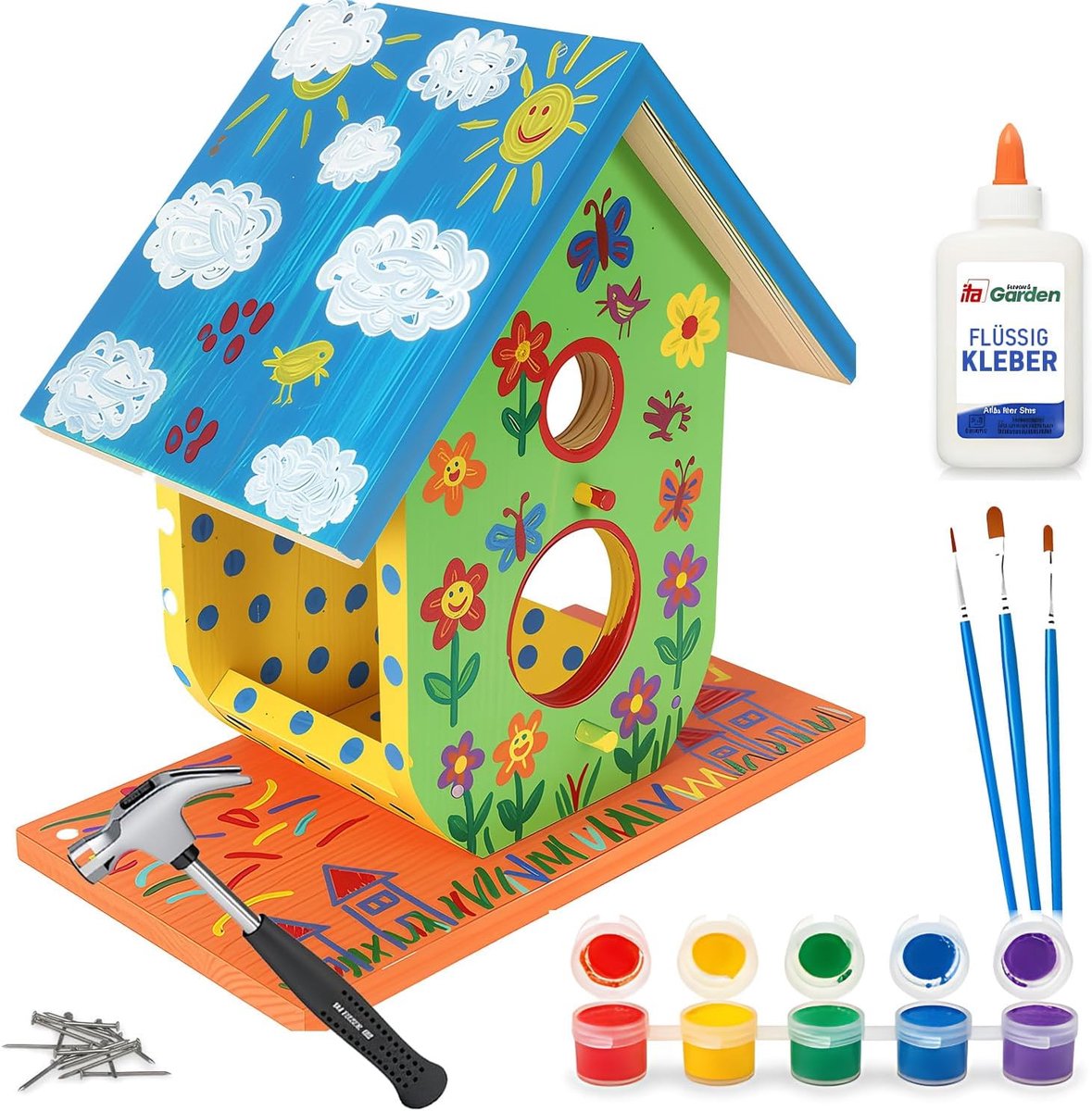 Vogelkastje voor kinderen - Compleet bouwpakket - Te schilderen en in elkaar te zetten - ShopVlot