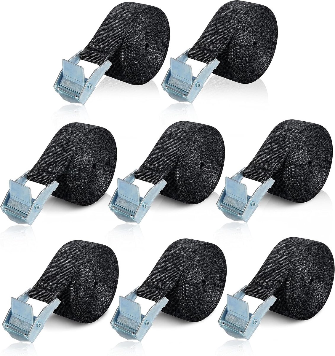 Allecto Plus - Spanbanden 2 meter 8 stuks voor fiets en auto - Zwart - Verstelbare sjorbanden met klemsluiting voor bagage en camping