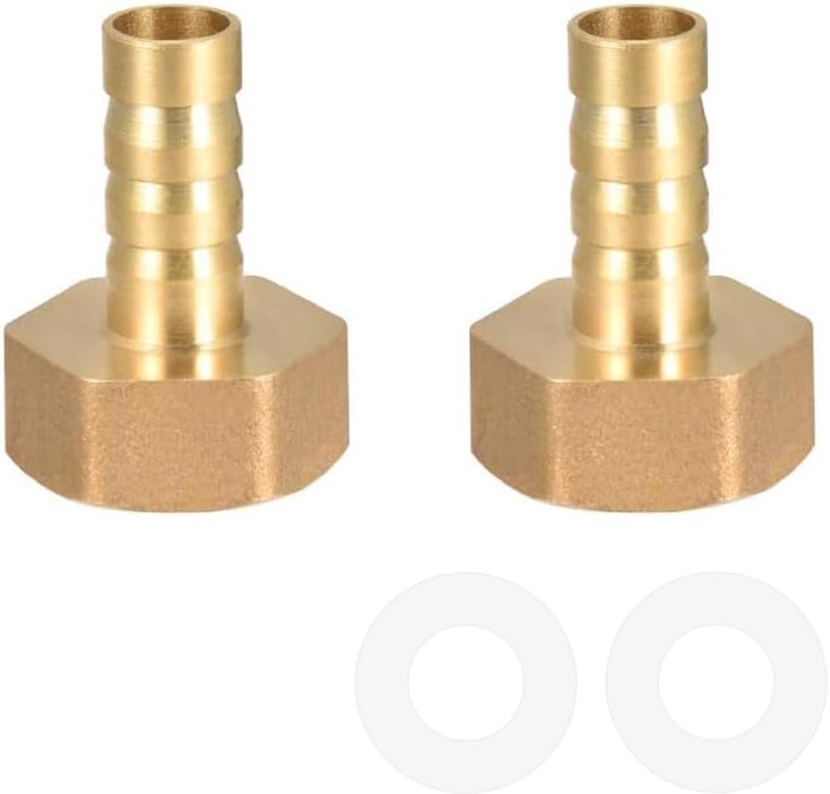 SnelShoppen - Messing Slang Tulle Connector, 10 mm Barb, G1/2 Vrouwelijk Draad, 2 Stuks met Twee Transparante Siliconen Dichtingen voor Tuin en Huisho