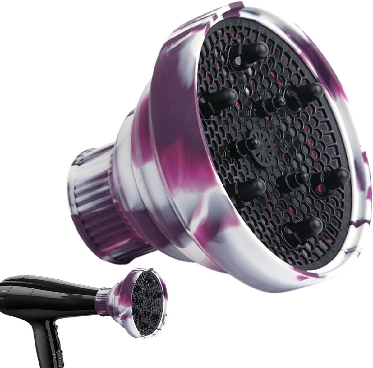 Haardroger Diffuser - Opvouwbaar Accessoire - Krullen Stylen - Hittebestendig Silicone - 14 cm - Zwart
