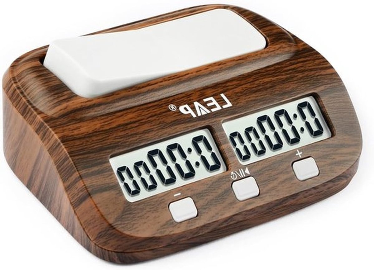 Digitale Schaakklok met Vertraagde Tijd en Bonusfunctie - Professionele Timer voor Bordspellen in Houtlook