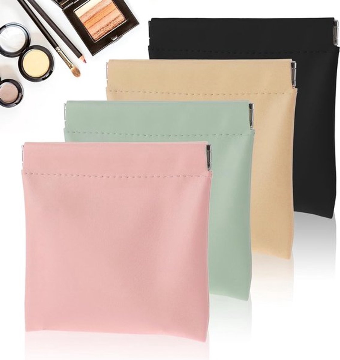 4 Stuks Mini Makeup Tasjes zonder Rits - Handige Pouch voor Lippenstift, Creditcard en Sieraden voor Vrouwen en Meisjes