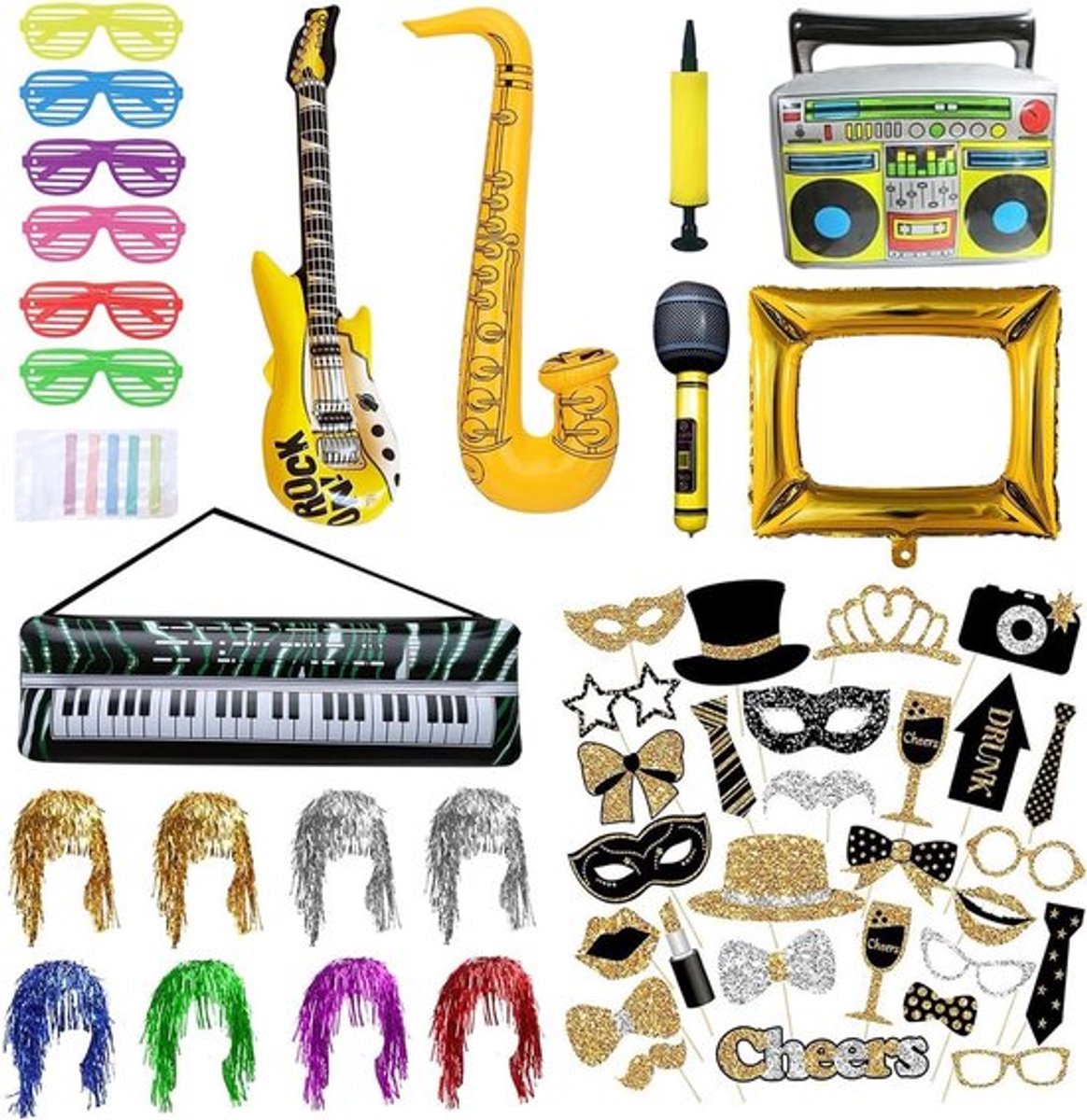 Feestdecoratie Set met 71 Stukken voor Foto Booth, inclusief Props, Hoeden en Pruikjes voor Bruiloften, Halloween, Kerst en Verjaardagen