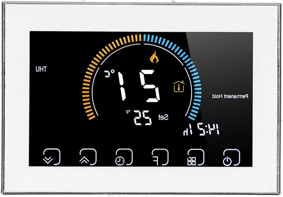 Intelligente Thermostaat - Temperatuurregelaar LCD - Verwarming Beheren - Touchscreen Bediening - 5.1 x 3.5 x 1.6 inch - Wit