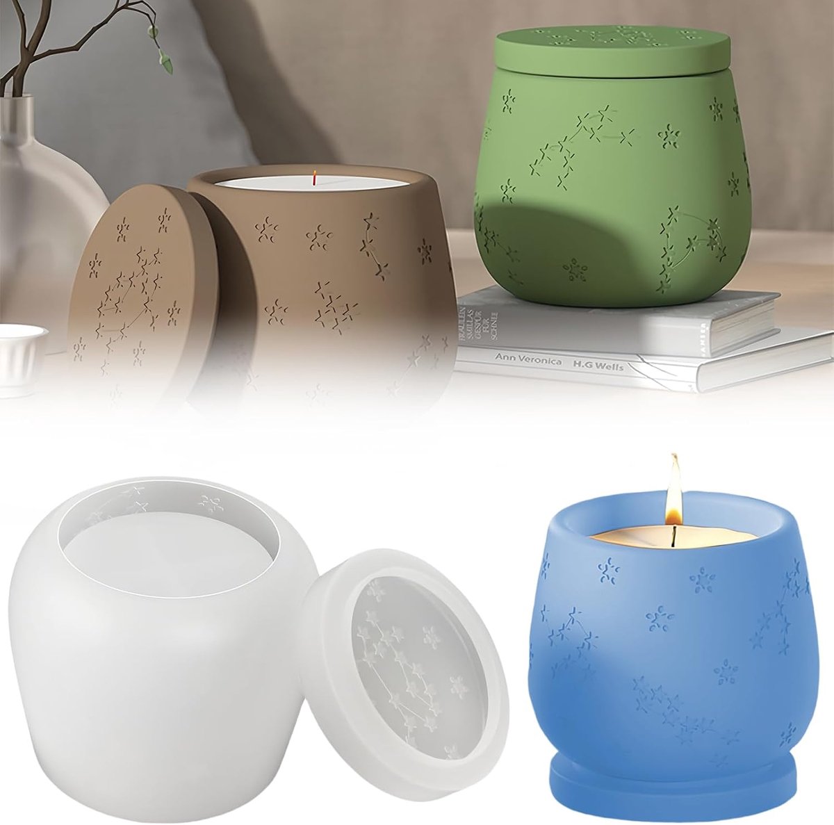 Silicone Shape Candle Holder,Silicone Shape Candle Holder with Lid 3D Silicone Shape Epoxy Resin Moulds Box DIY - ShopVlot