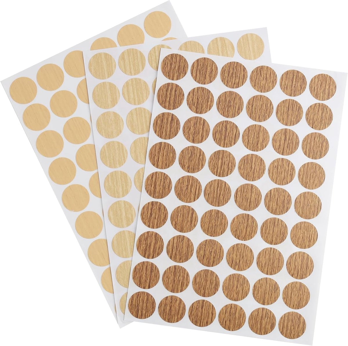 SnelShoppen - Zelfklevende Schroefgatdeksel Stickers, 162 Stuks, 3 Vellen van 21 mm, Houtstructuur Design, Voor Meubels zoals Kasten en Planken, Kleur