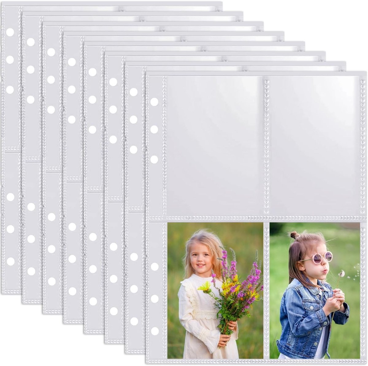 Set van 160 fotohoezen met 40 pagina's heldere omslagen A5, transparante hoezen voor foto's, postkaarten en documenten, 4 compartimenten, 6,5 x 9,5 cm