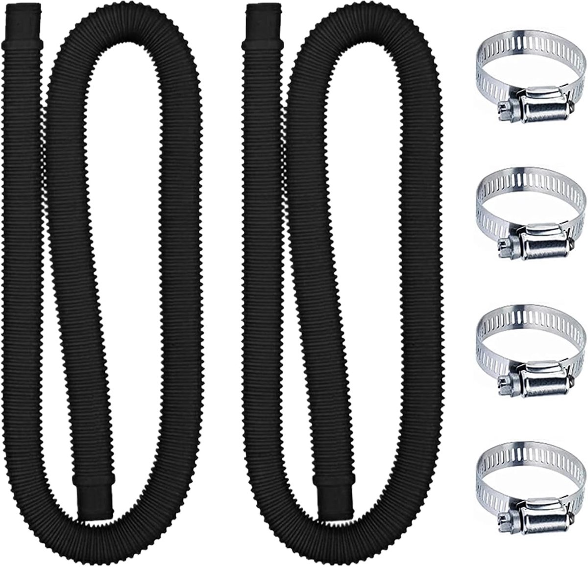SnelShoppen - Pack van 2 Zwembad Filter Slangen, Vervangingsslangen voor Zwembadpomp, 1,5 m met 4 Metalen Klemmen, Buiten