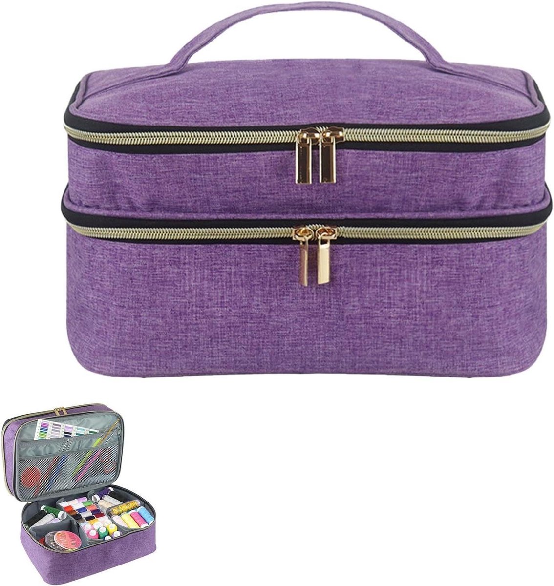 Naaiaccessoires Organizer - Naaidoos Opbergtas - Naaispullen Sorteren - Dubbellaags Waterdicht - 19 x 155 cm - Zwart