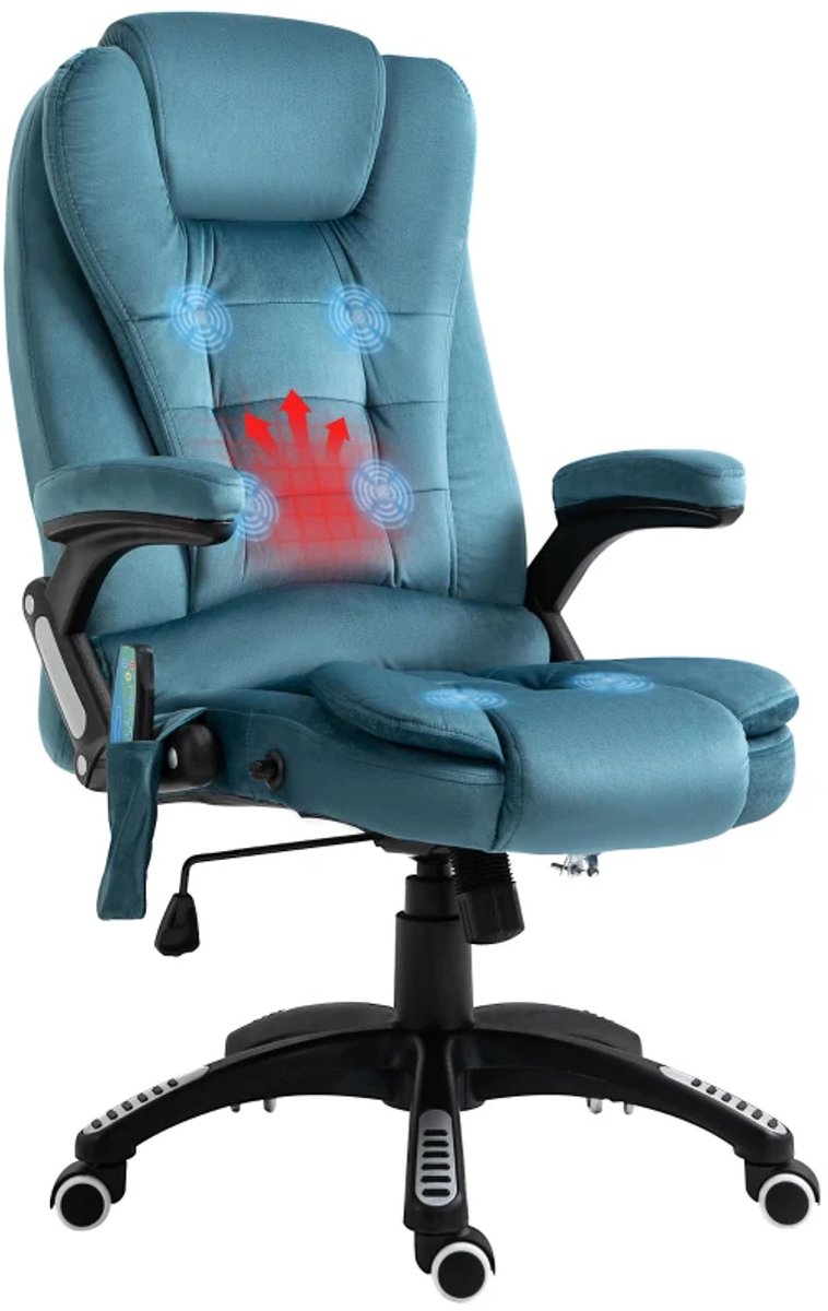 Ergonomische Bureaustoel met Massagefunctie & Verwarming - In Hoogte Verstelbaar - Max. kanteling 130° - 360° Draaibaar - Kantoorstoel - Gamestoel - Volwassenen Stoel - Directiestoel - Computerstoel - Blauw