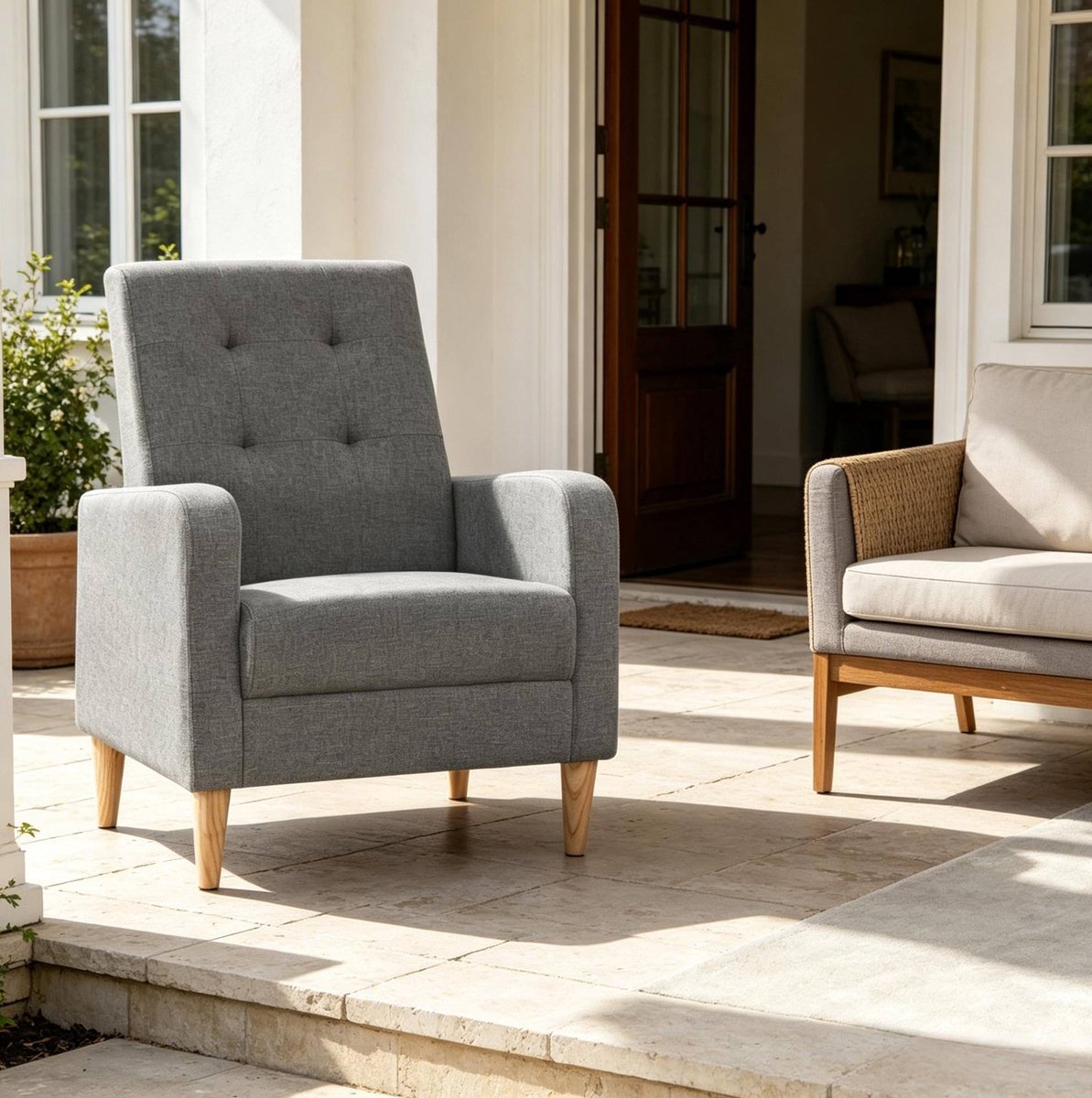 MODENUIT Fauteuil 61 x 54 cm - Hoge Rugleuning En Armleuningen - Voor Woonkamer - Stof - Donkergrijs
