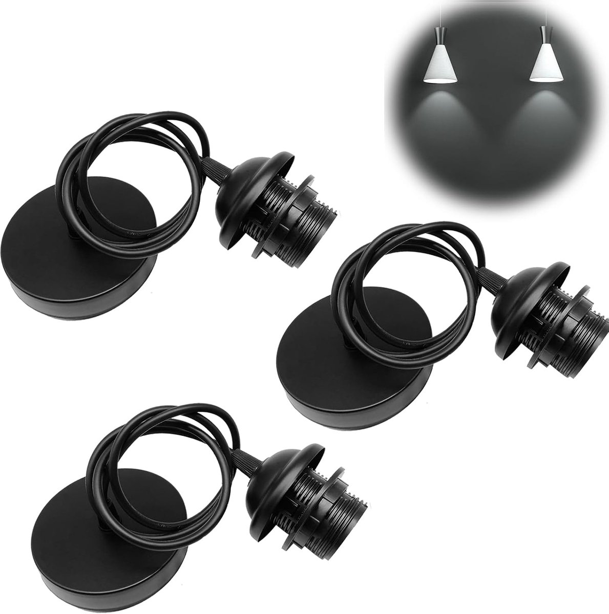 3 Pack E27 Lamp Suspension, 100 cm Adjustable Cable with Removable Screw Circuit, E27 Lamp Suspension with Screw - ShopVlot