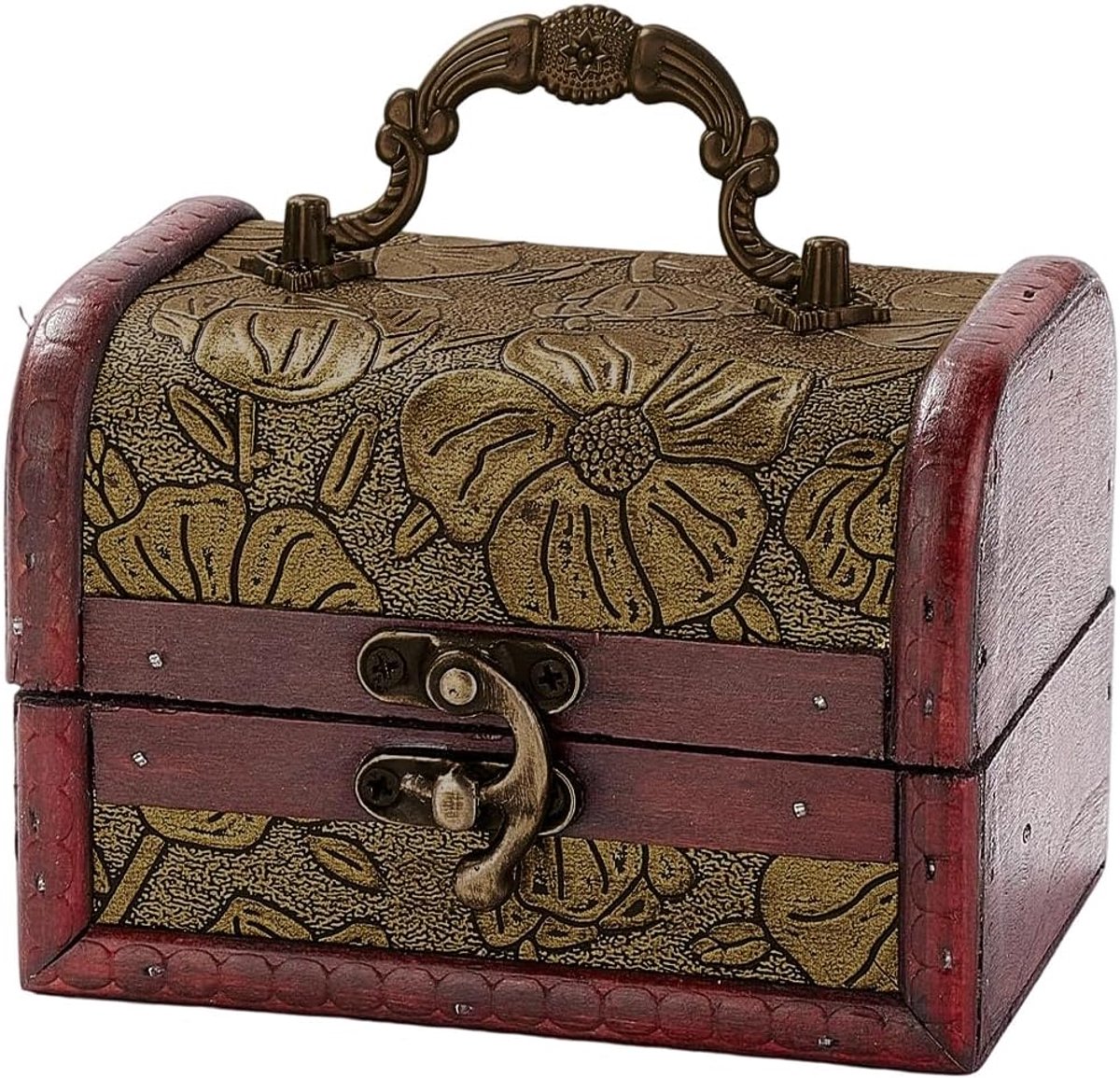 SnelShoppen - Mini Vintage Houten Sieradenkist Retro Schatkist Piraten Opbergdoos Klein Decoratief Europees Faux Leer met Handvat voor Sieraden en Kra