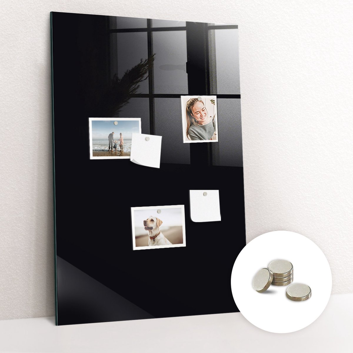Tulup Glassboard - Zwarte kleur Magneetbord - 60 cm x 90 cm - Magnetisch Bord - Industrieel Wandbord - Magneetbord Foto Zwart - Inclusief Gratis Magneten - Memo Bord - Magneetbord Design