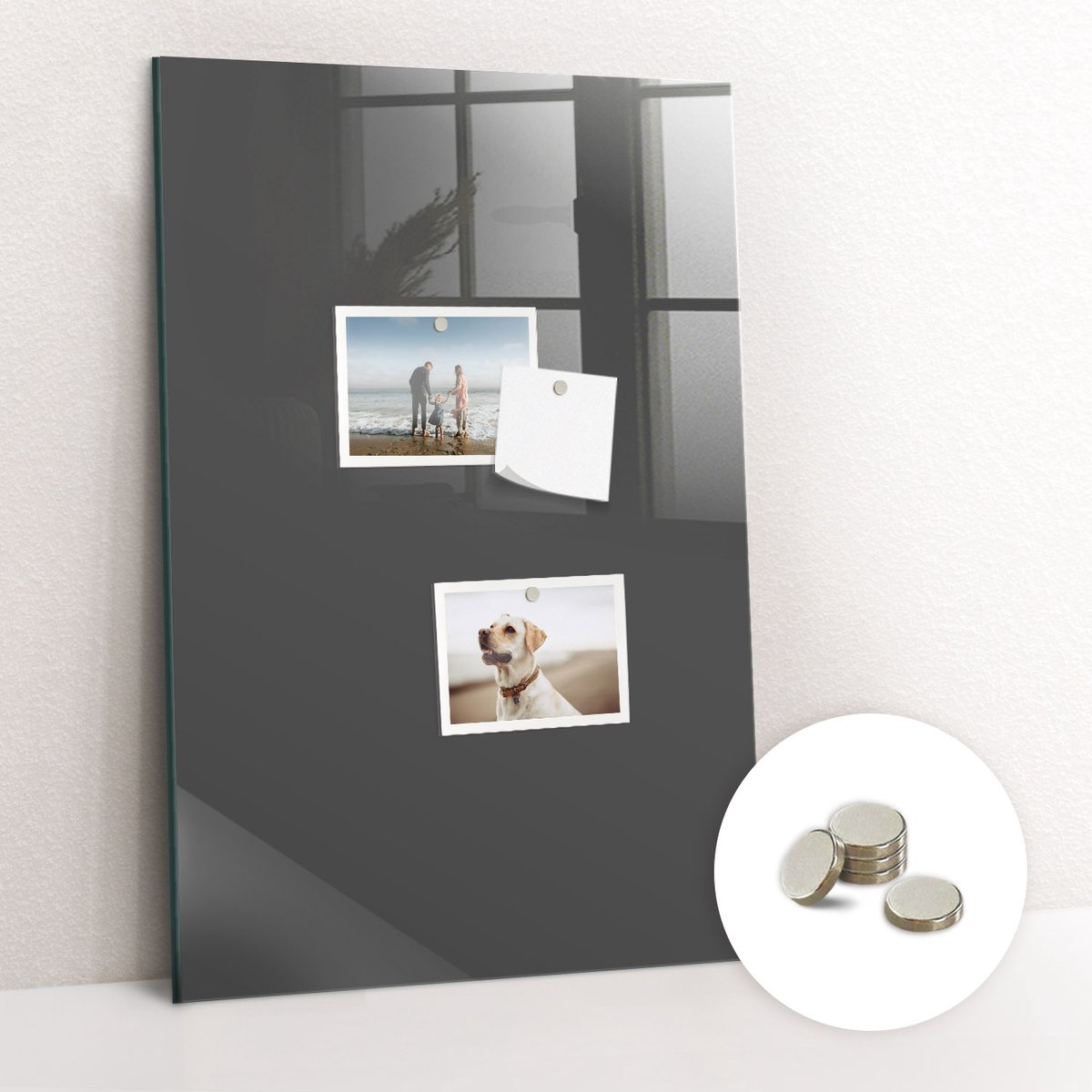 Tulup Glassboard - Grijze kleur Magneetbord - 40 cm x 60 cm - Foto Magneetbord - Wanddecoratie Kantoor - Magnetisch Bord Kind Grijs - Inclusief Gratis Magneten - Memobord Glas - Memo Bord