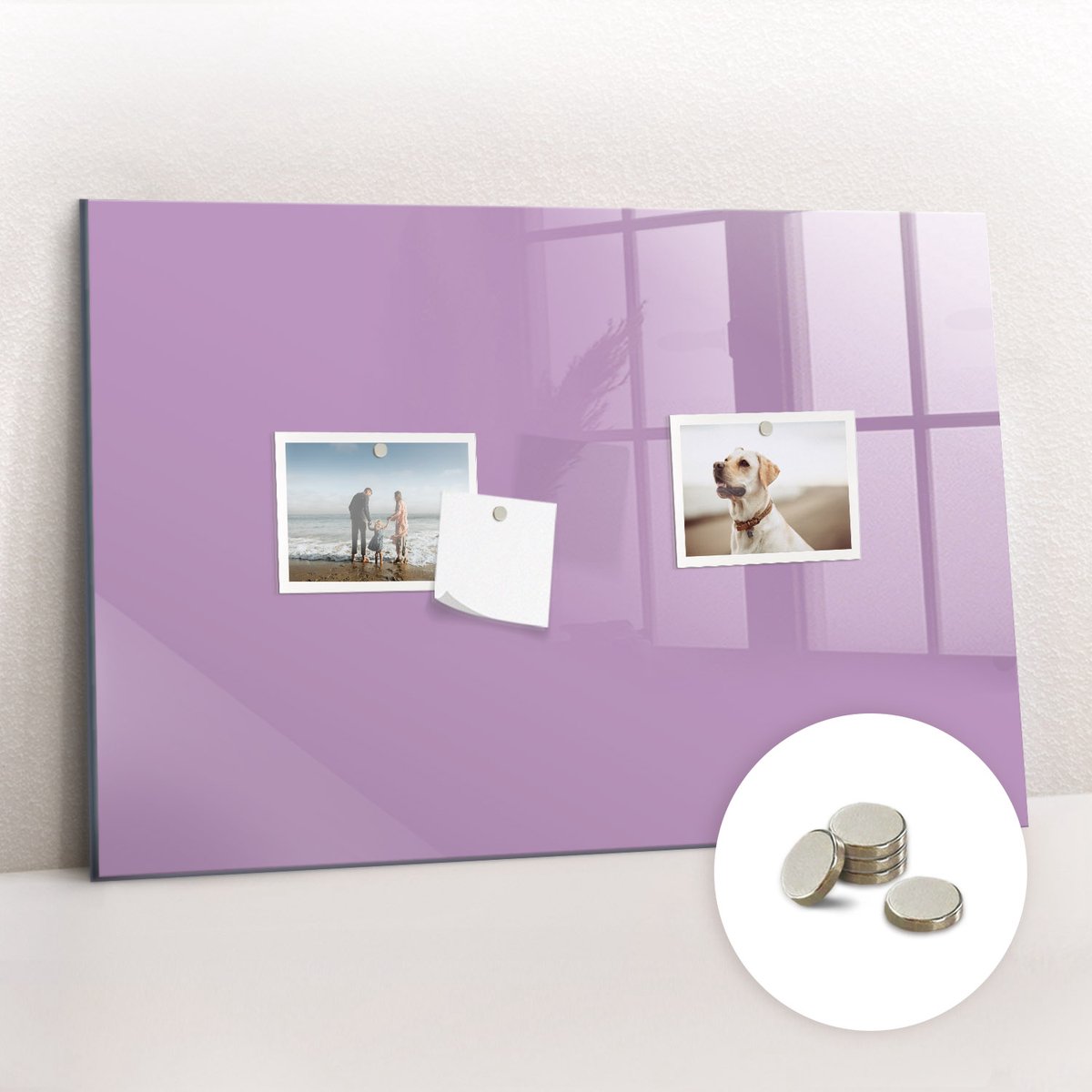 Tulup Glassboard - Lila kleur Magneetbord - 60 cm x 40 cm - Memobord Keuken - Design Memobord - Memo Bord Lila - Inclusief Gratis Magneten - Memobord Magnetisch - Foto Magneetbord