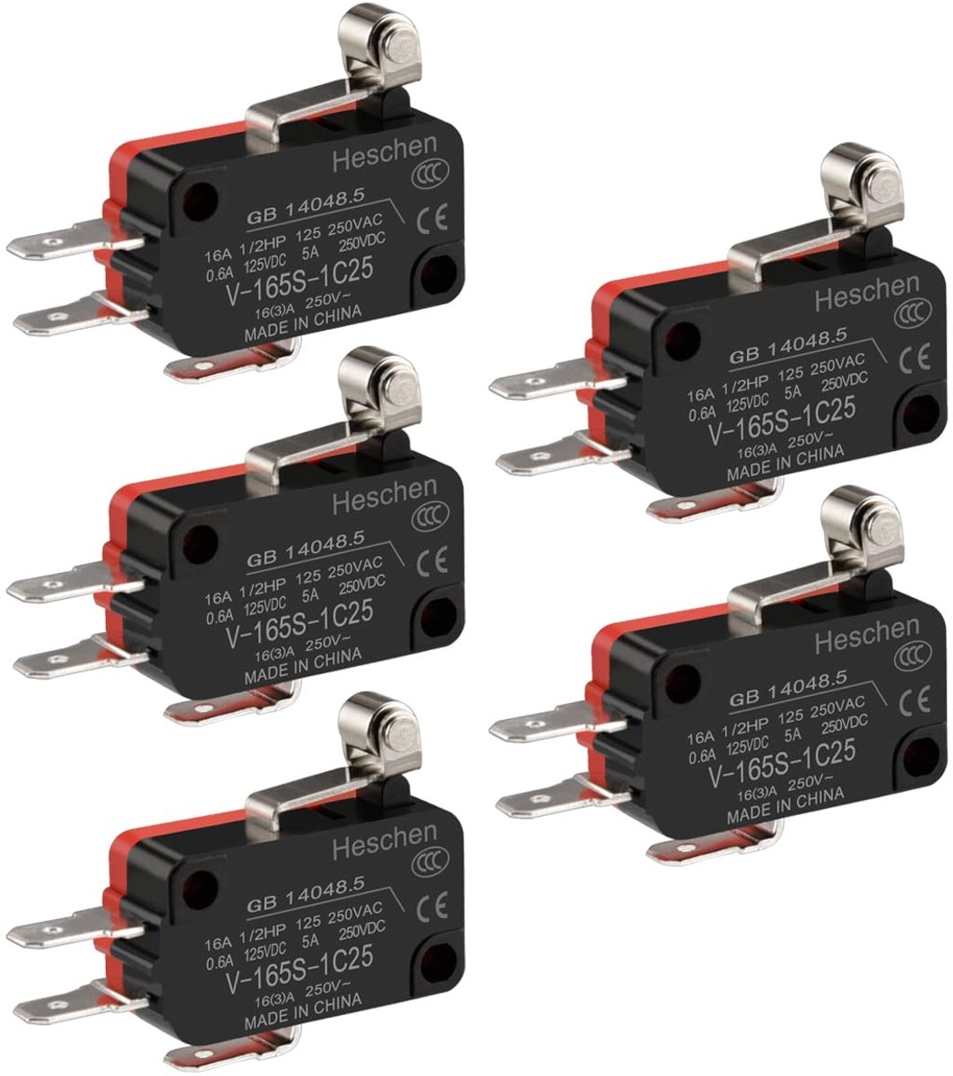 SnelShoppen - Micro Switch V-165S-1C25 SPDT Korte Roller Lever 16A 250VAC 5 Stuks - Voor Elektrische Toepassingen, Tuin, Keuken en DIY Projecten