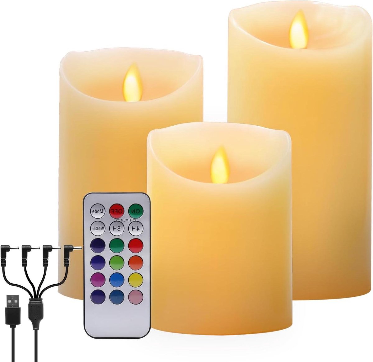 Oplaadbare Led Kaarsen - Vlamloze Verlichting - Sfeervolle Decoratie - Afstandsbediening & Timer - 3 Stuks - Multicolor