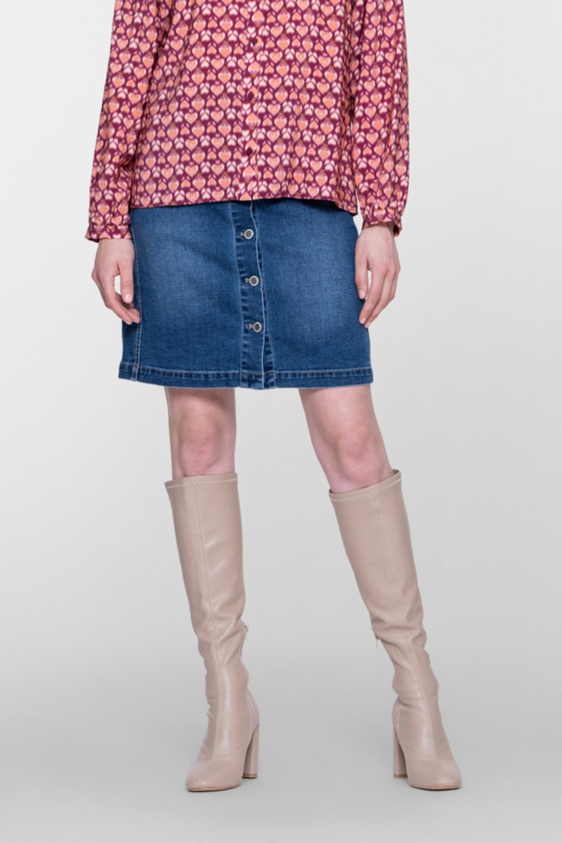 Geisha Rok Denim Rok Met Knoopsluiting 66512 10 Stonewash Denim Dames Maat - S
