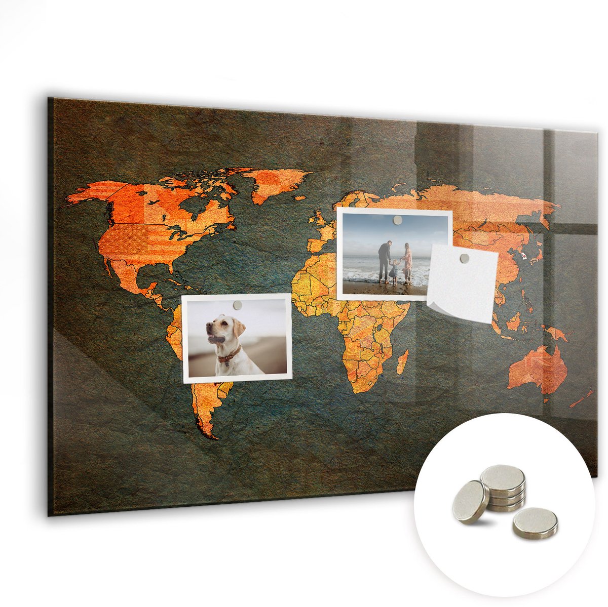 Coloray Glazen Magneetbord - Magnetisch Bord Wereldkaart - 60x40 cm - Veelkleurig Magneetbord - Magnetic Board - Magneetbord Design