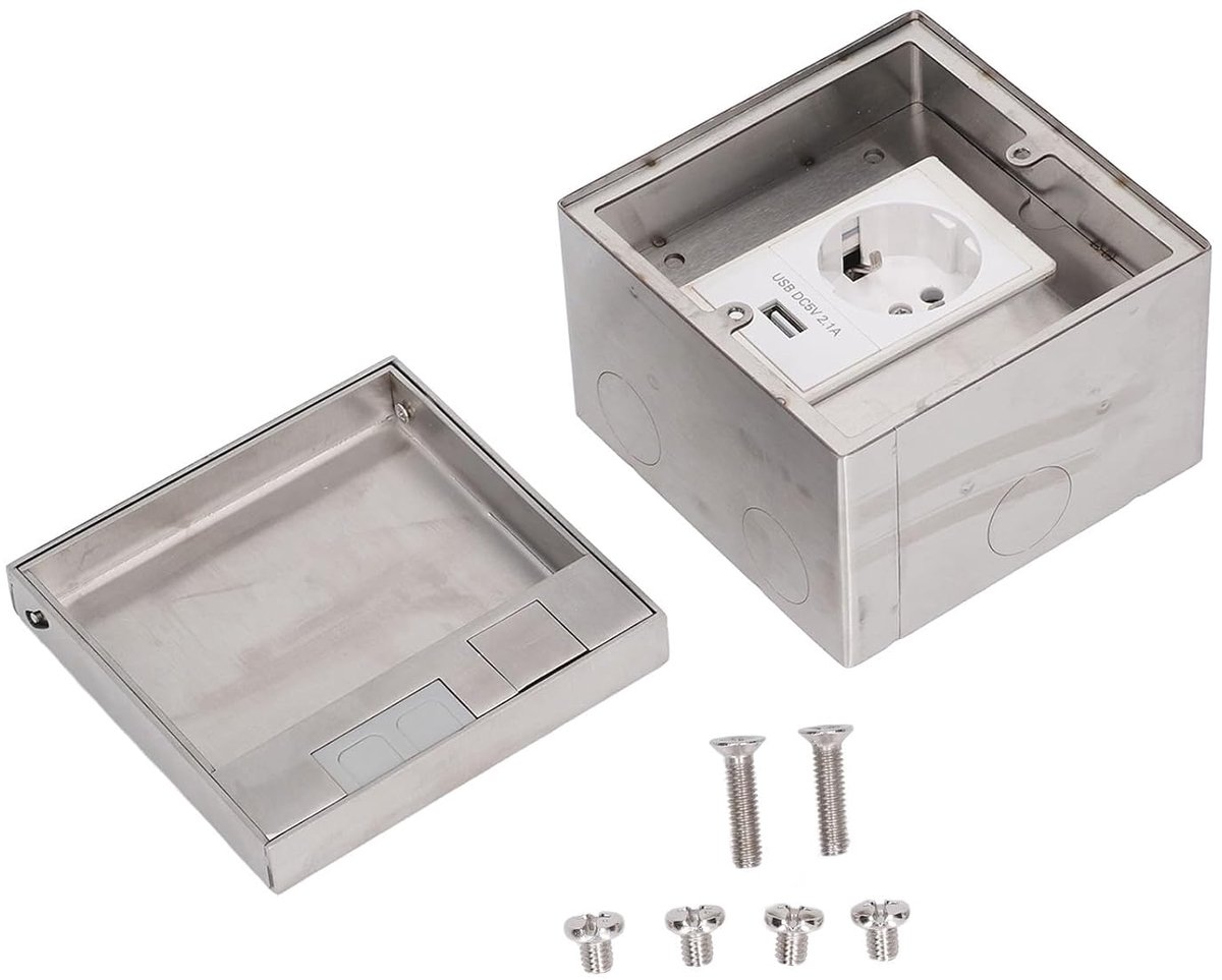 SnelShoppen - Ingebouwde Vloersocket met USB-poort - Verzonken Stopcontact IP40 - Vlamvertragend Materiaal - RVS en PC - Meerdere Aansluitingen voor B